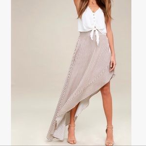 Lulu’s Tan and White Striped Maxi Skirt